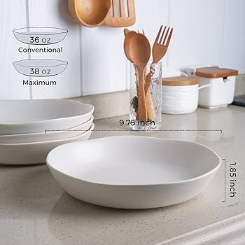 AmorArc 9.75 inch Stoneware Flat Pasta Bowls, 38oz Large Wide Bowls Set of 4 for Kitchen, Microwa... | Amazon (US)