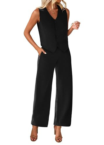 KIRUNDO Two Piece Summer Sets Sleeveless Vest Blazer Long Work Pants Suit Set Business Casual Clothes for Women Work Outfits Womens Fashion 2025(Black, Medium) | Amazon (US)