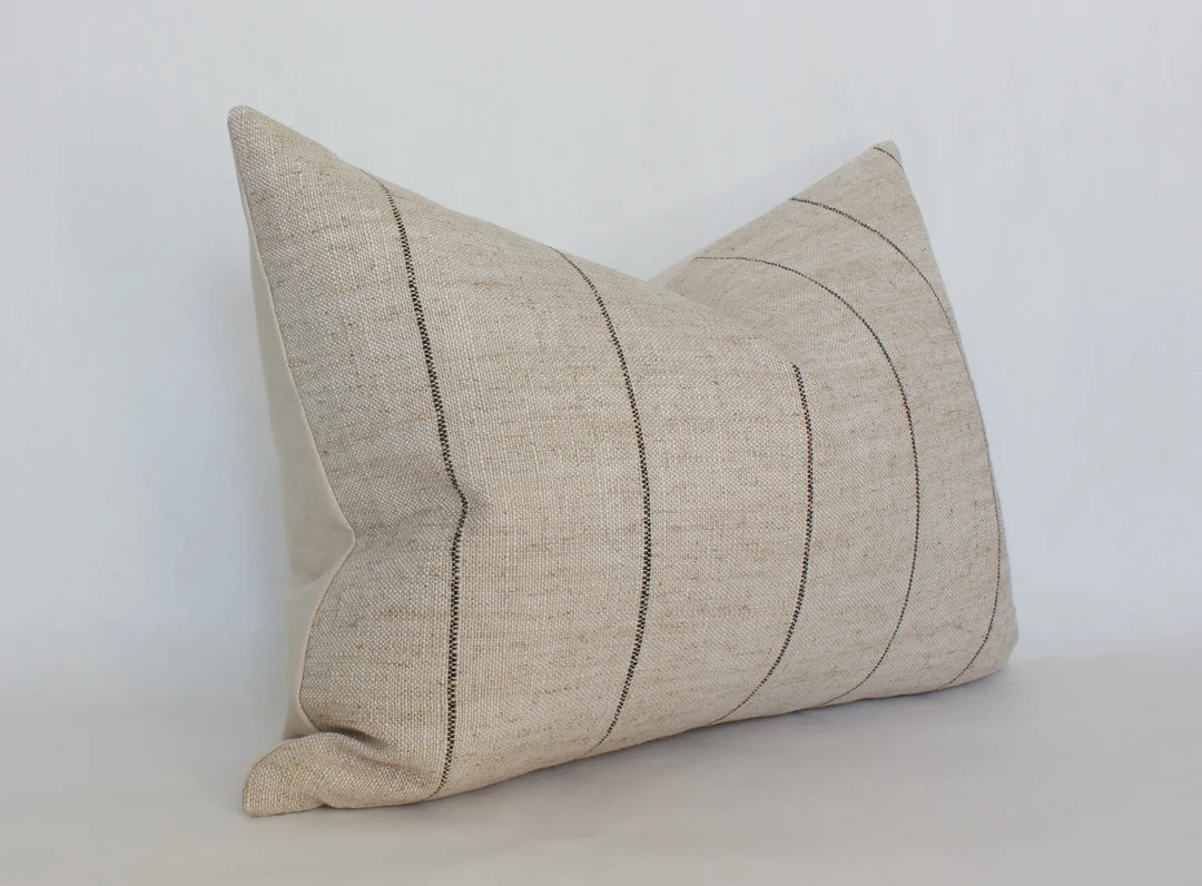 Light Neutral Lumbar Pillow Cover, Striped Beige Lumbar Throw Pillow, Cream Cushion Cover, Throw ... | Etsy (US)