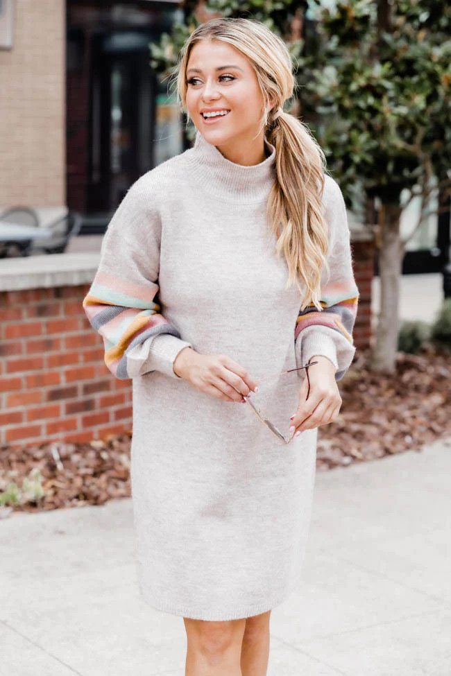 Show You Off Taupe Turtleneck Sweater Dress | Pink Lily