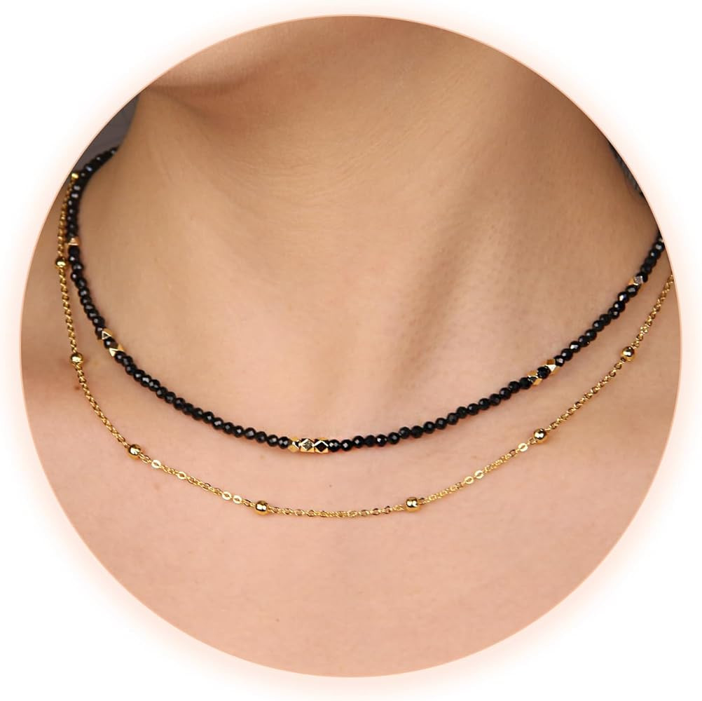 Beaded Necklaces for Women - 3mm Handmade Natural Stone Choker Healing Crystal Necklace Layered G... | Amazon (US)