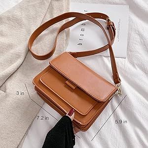 AMHDV Small Crossbody Bag for Women Retro Shoulder Bag Square Purse Handbag Fashion Flap bag (03-bro | Amazon (US)
