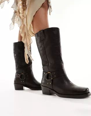 Bronx Trig-ger western boots with hardware in dark brown | ASOS | ASOS (Global)