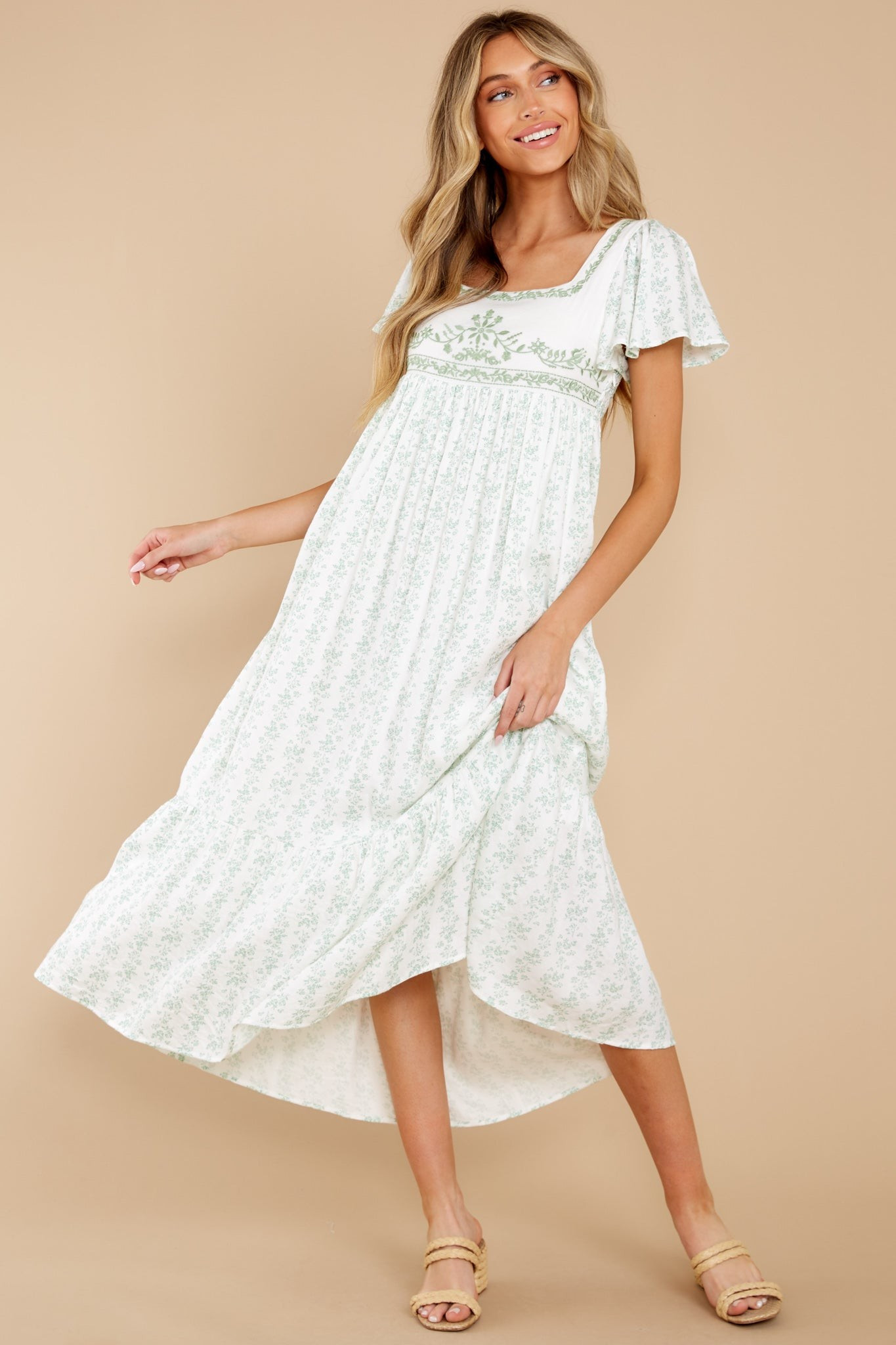 Sharing Secrets Sage Green Floral Maxi Dress | Red Dress 
