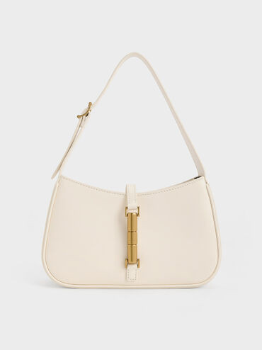 Cesia Metallic Accent Shoulder Bag
 - Cream | Charles & Keith UK