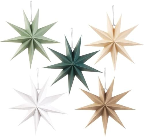 SUNBEAUTY Sage Green 9-Pointed 12 Inch Paper Star Lanterns Christmas Hanging Lamp Paper Decoratio... | Amazon (US)