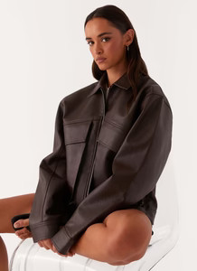 Lula Faux Leather Bomber Jacket - Chocolate | Peppermayo (Global)