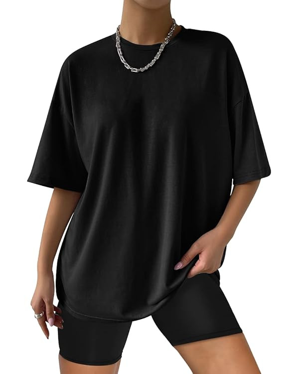 Trendy Queen Womens Oversized T Shirts Loose Fit Cotton Crewneck Short Sleeve Tops Summer Casual ... | Amazon (US)
