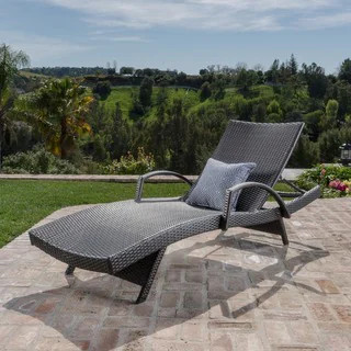 Toscana Outdoor Wicker Armed Chaise Lounge Chair by Christopher Knight Home - Grey | Bed Bath & Beyond