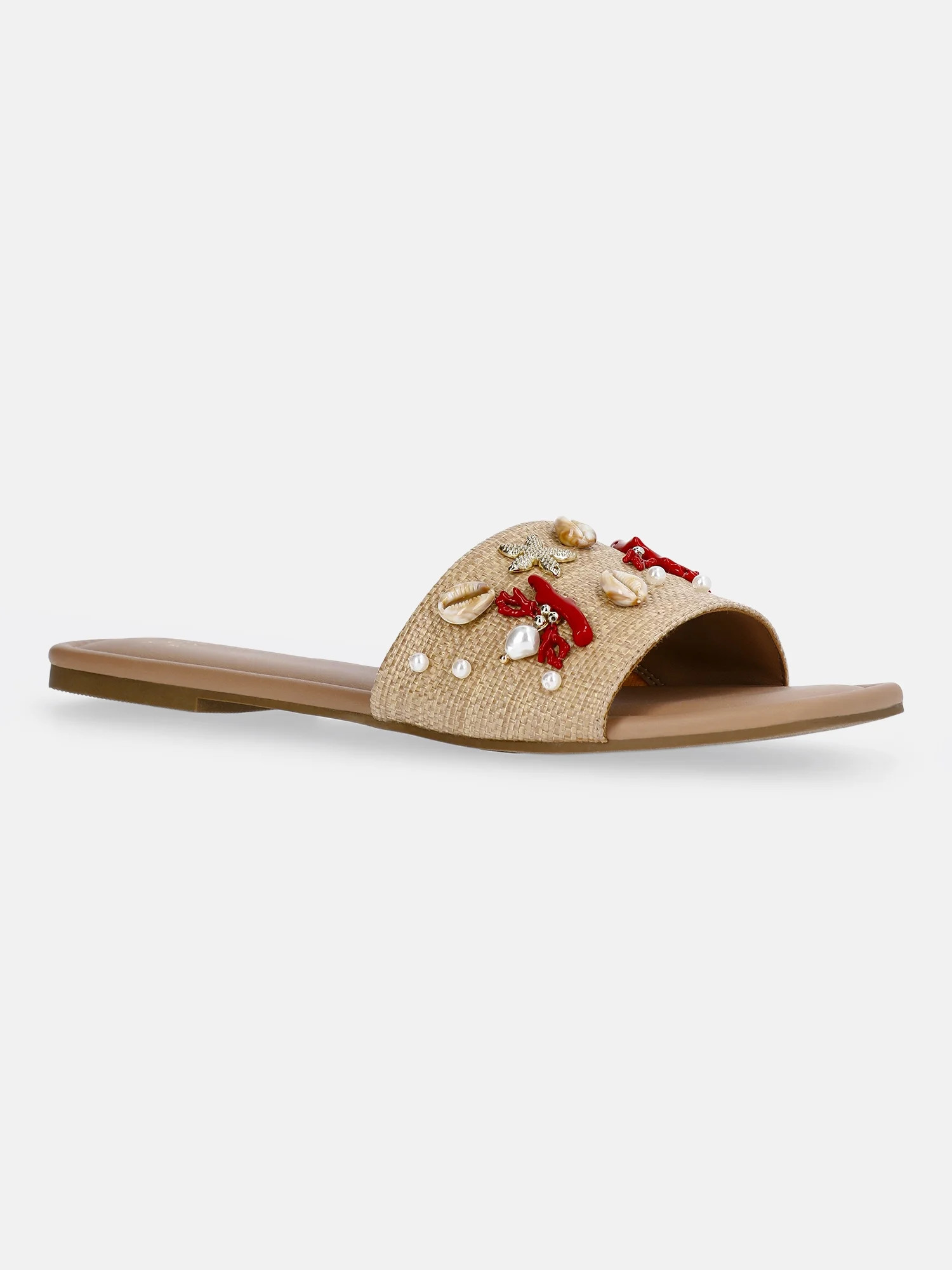 Time and Tru Women's Raffia Shell Slide Sandals | Walmart (US)