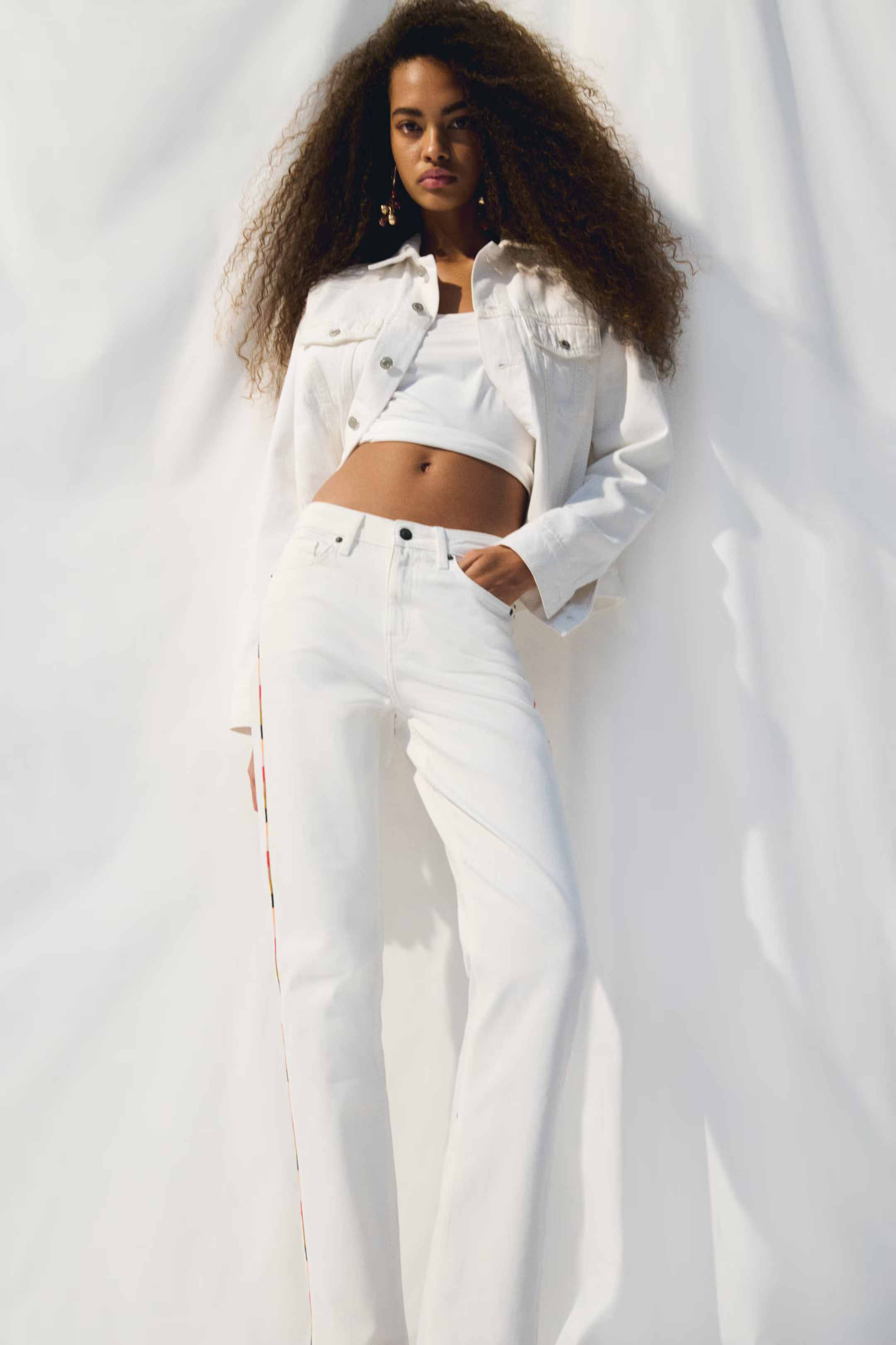 Straight Regular Jeans with Side Stripes - White - Ladies | H&M US | H&M (US + CA)