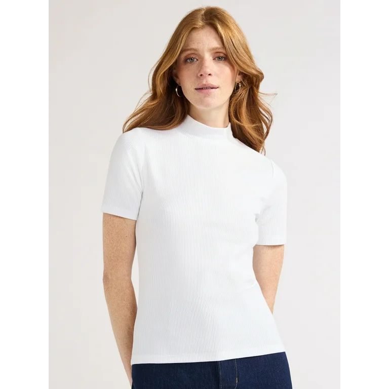 Free Assembly Women's Ribbed Mock Neck Top with Short Sleeves, Sizes XS-XXL | Walmart (US)