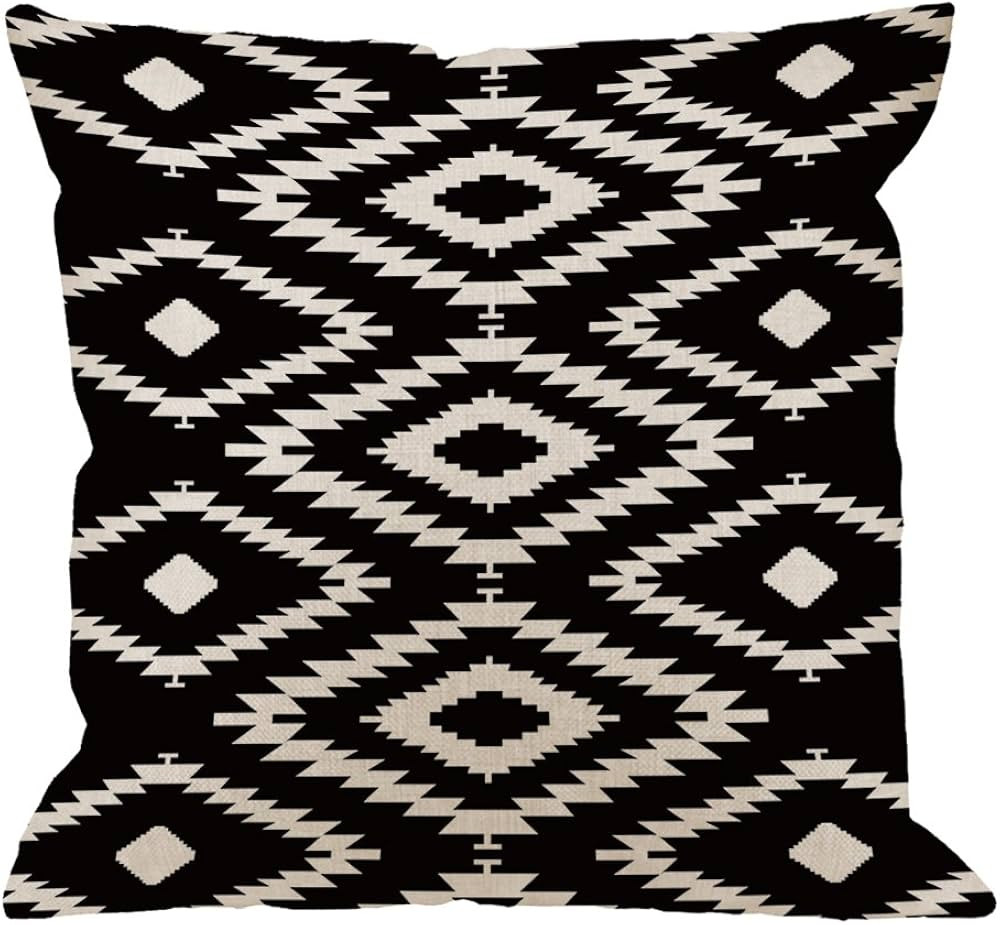 HGOD DESIGNS Throw Pillow Case Black And White Cotton Linen Square Cushion Cover Standard Pillowcase | Amazon (US)