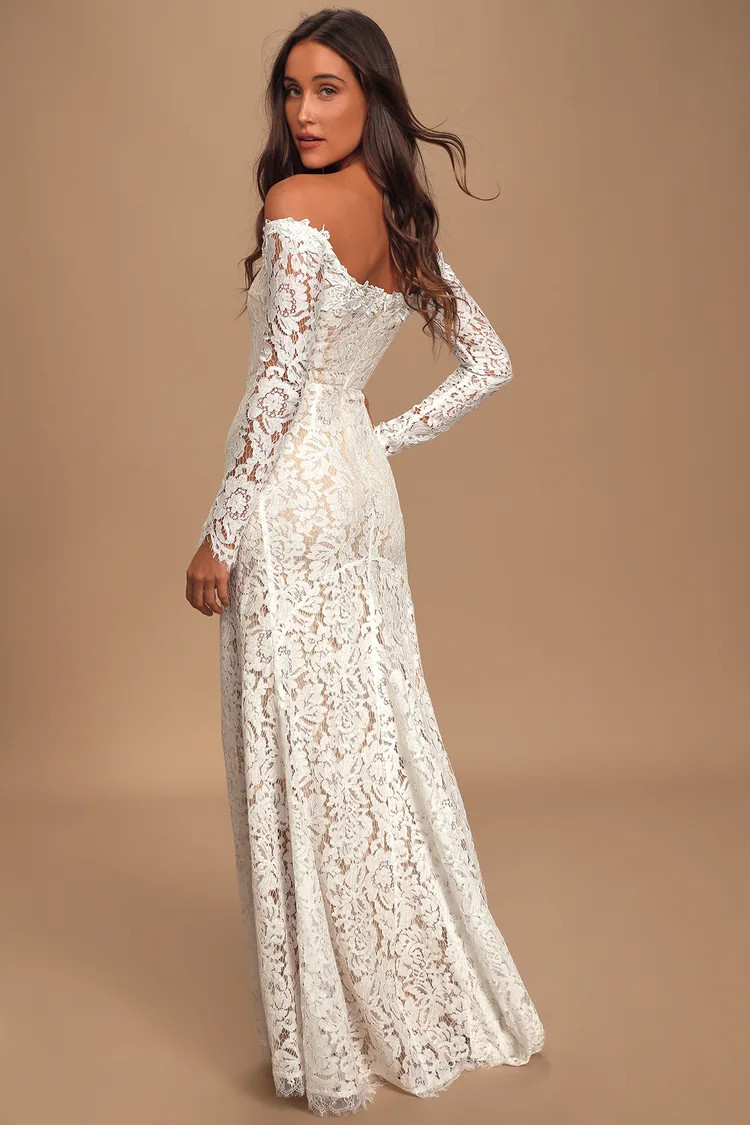 Romance Dreamer White Lace Off-the-Shoulder Maxi Dress | Lulus