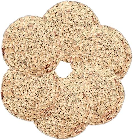 15" Woven Placemats Set of 6,Natural Water Hyacinth Weave Placemat Round Braided Large Woven Plac... | Amazon (US)