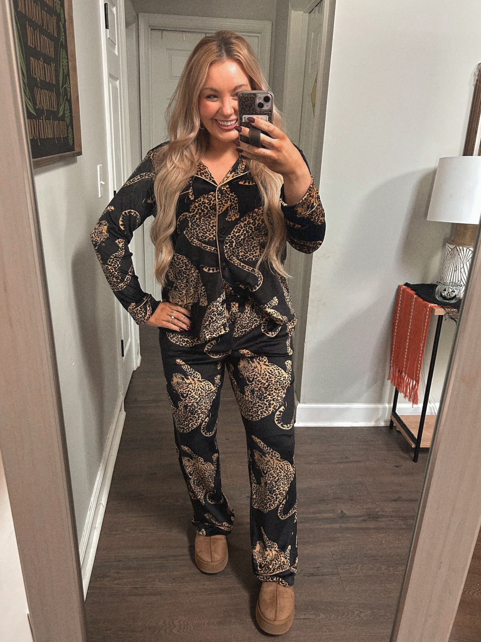 New Walmart Pajamas 😍🐆 Wearing a size medium and I’m 5’4 160lbs! 

#LTKFindsUnder50 #LTKSeasonal #LTKMidsize