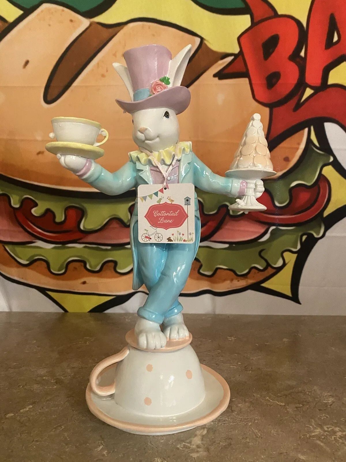 Cottontail Lane Mad Hatter Easter Bunny 15” Figure Macaroon Tree and Tea Cups  | eBay | eBay US