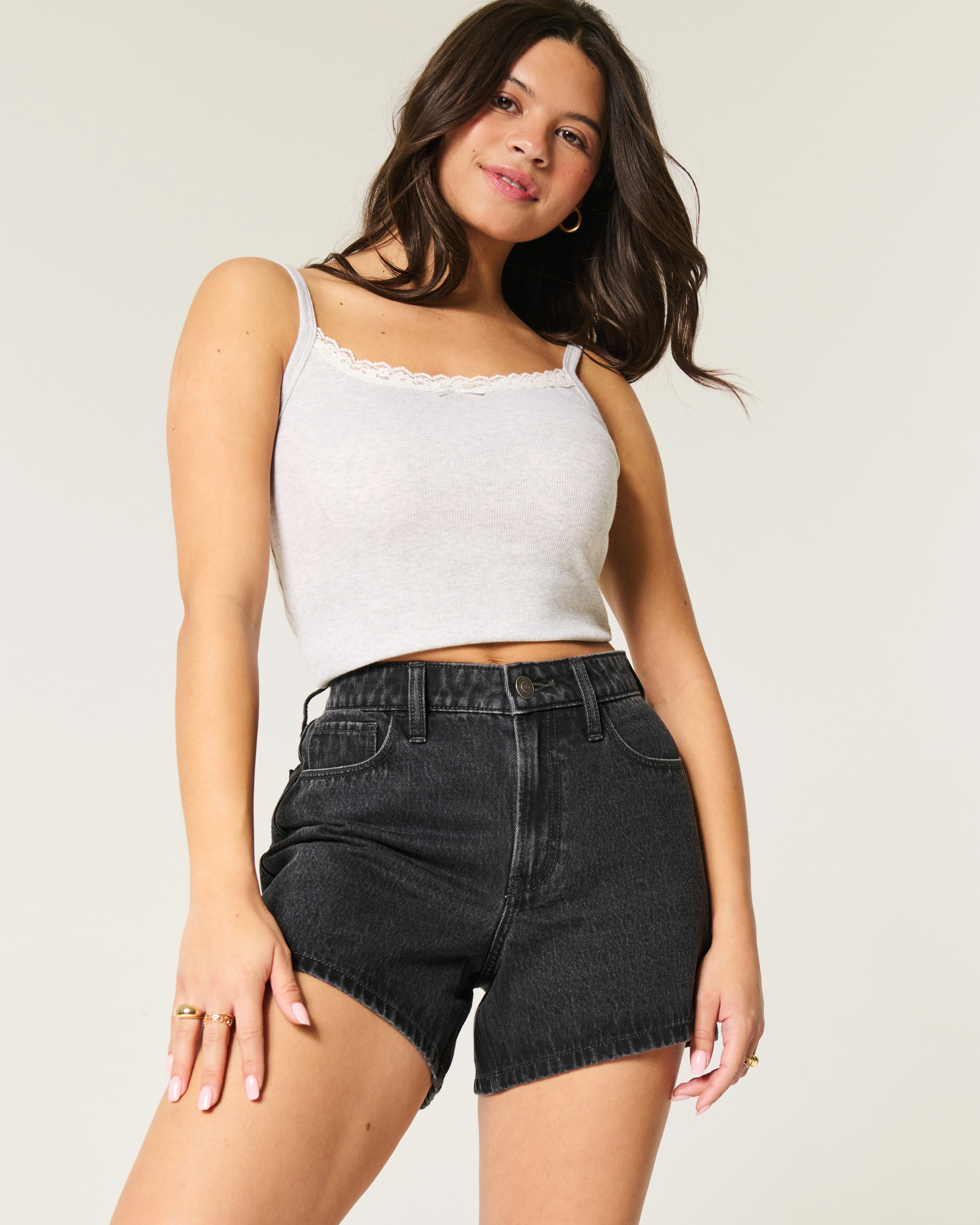High-Rise Washed Black Relaxed Denim Shorts 5 | Hollister (US)