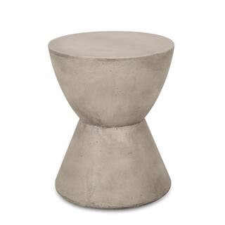 Montreal Light Grey Round Stone Outdoor Patio Side Table | The Home Depot