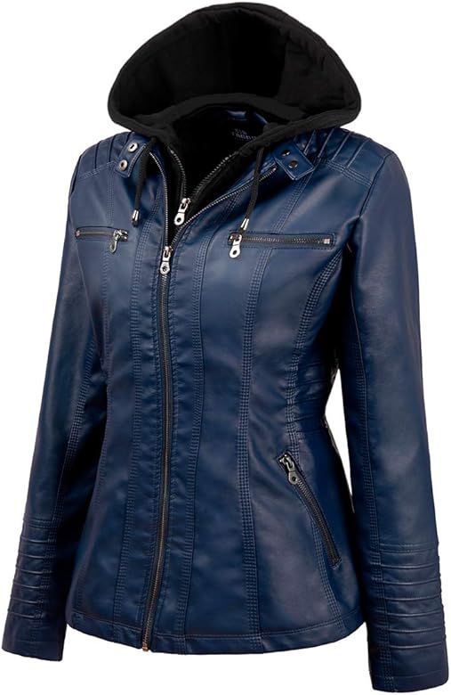 Tagoo Faux Leather Jacket Women Motorcycle Coat for Biker with Removable Hood Plus Size | Amazon (US)