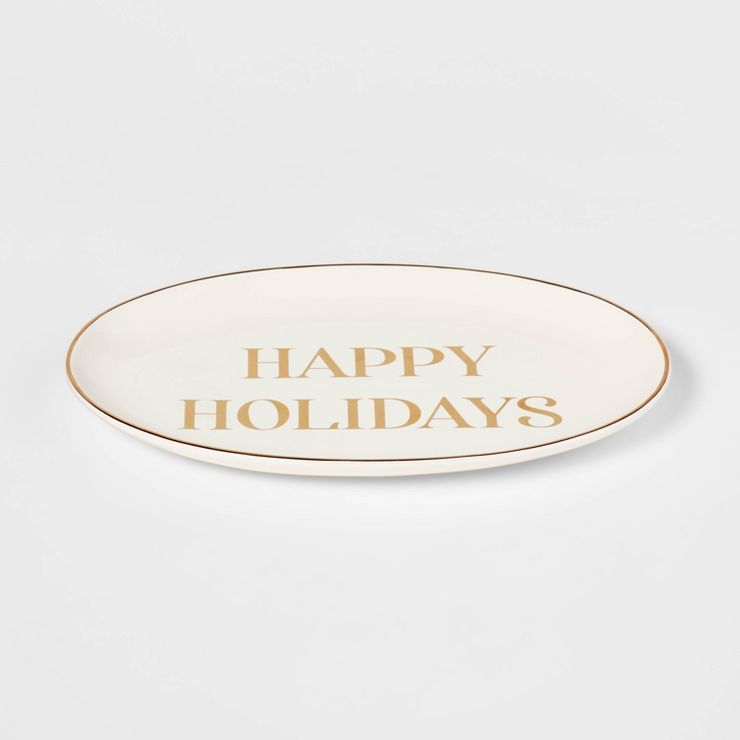 14" x 9" Stoneware 'Happy Holidays' Serving Platter - Threshold™ | Target