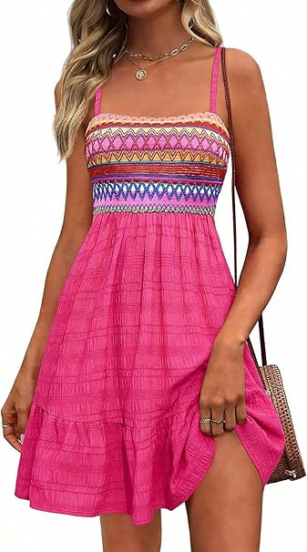 PRETTYGARDEN Womens Summer Dresses 2026 Paisley Spaghetti Strap Sleeveless Smocked A Line Boho Mi... | Amazon (US)