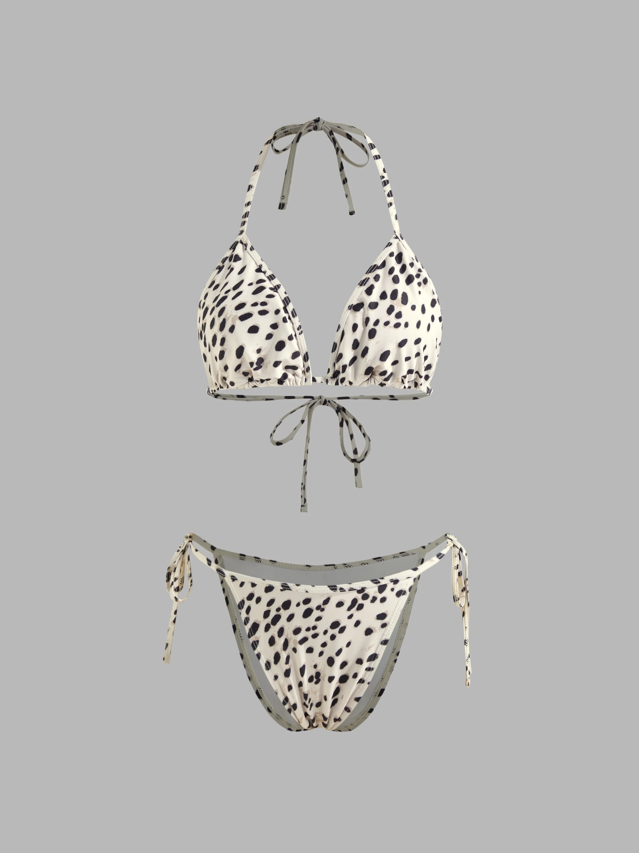 Jersey V-neck Leopard Triangle Tie Side Bikini Swimsuit For Vacation Swimming Pool | Cider