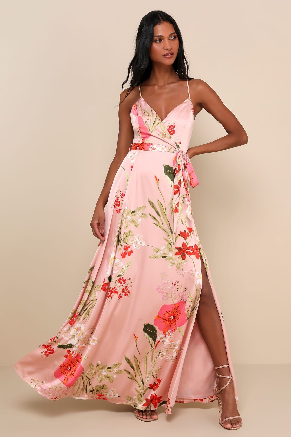 Still the One Blush Pink Floral Print Satin Maxi Dress | Lulus