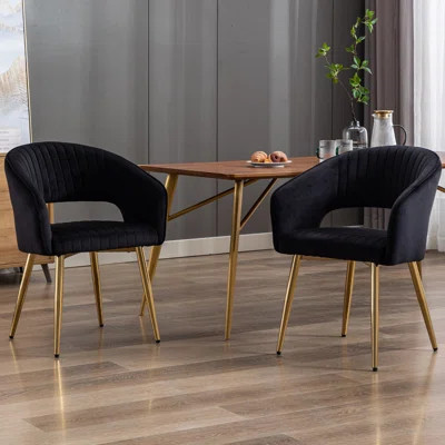 Modern Accent Arm Chairs With Gold Legs, Velvet Upholstered Dining Chairs Hollow Back With Quilting Padded Cushion Living Room Guest Side Chair Indoor | Wayfair North America