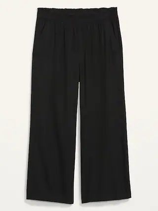 High-Waisted Lettuce-Edge Linen-Blend Culotte Pants for Women | Old Navy (US)