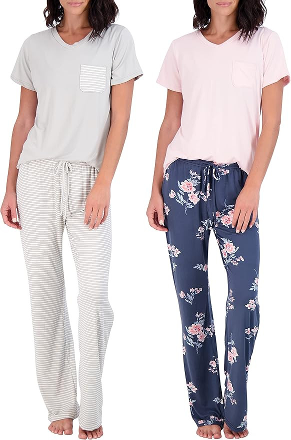 Real Essentials 2 Pack: Women’s Pajama Set Super-Soft Short & Long Sleeve Top With Pants (Avail... | Amazon (US)