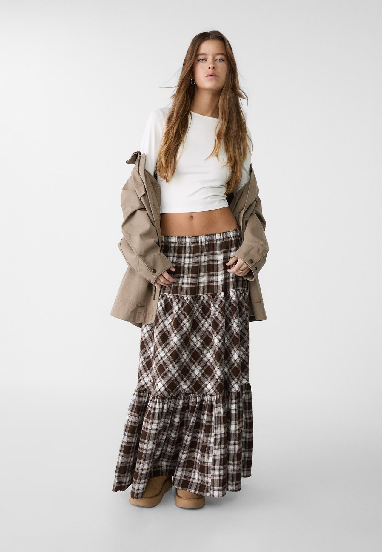 Long flowing check skirt£35.99Select size | Stradivarius (UK)