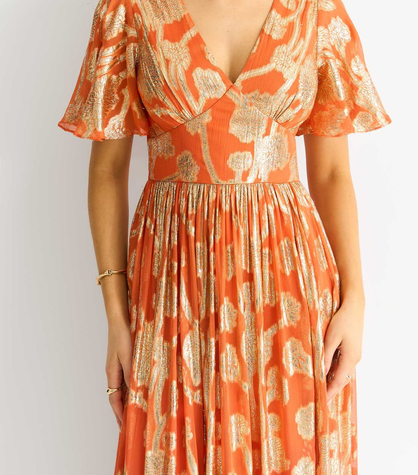 Gini London Orange Metallic Floral Maxi Dress | New Look | New Look (UK)