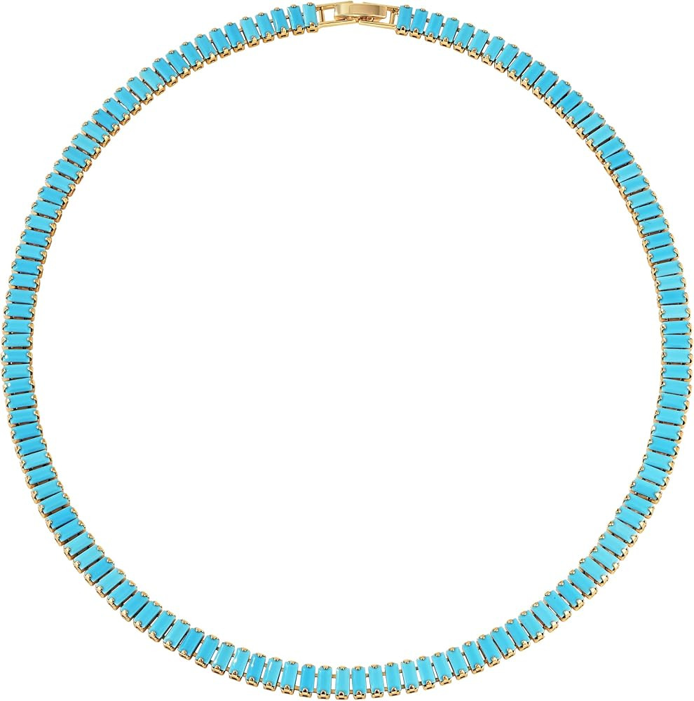 Turquoise Tennis Choker Necklace for Women, 14K Gold Plated Western Boho Vintage Jewelry | Amazon (US)