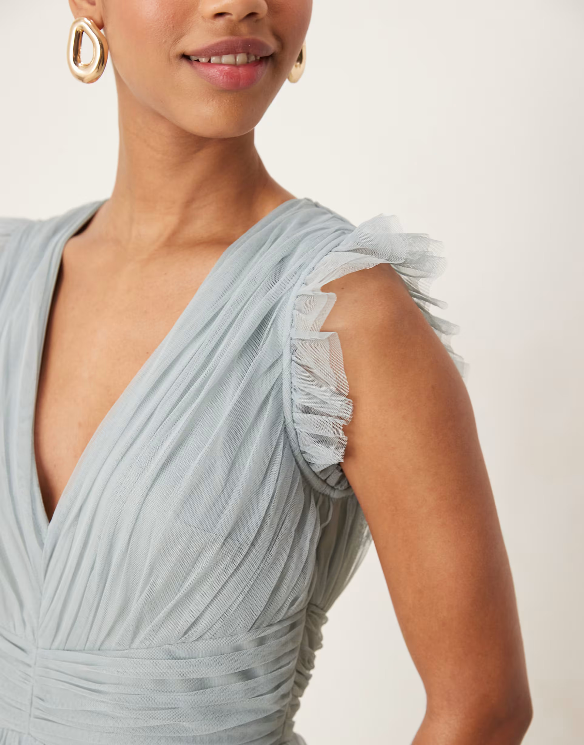 Anaya V neck waterfall midaxi dress in cloud blue | ASOS | ASOS (Global)