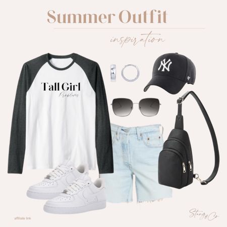 Where are my tall girls? I’ve paired this “tall girl problems” tee with tall friendly denim shorts, a black sling bag, Nike sneakers, a NY baseball hat, silver huggie earrings, and silver rimmed sunglasses. 

Ootd, summer outfit, casual outfit, Amazon fashion 

#LTKstyletip #LTKshoecrush #LTKfindsunder50