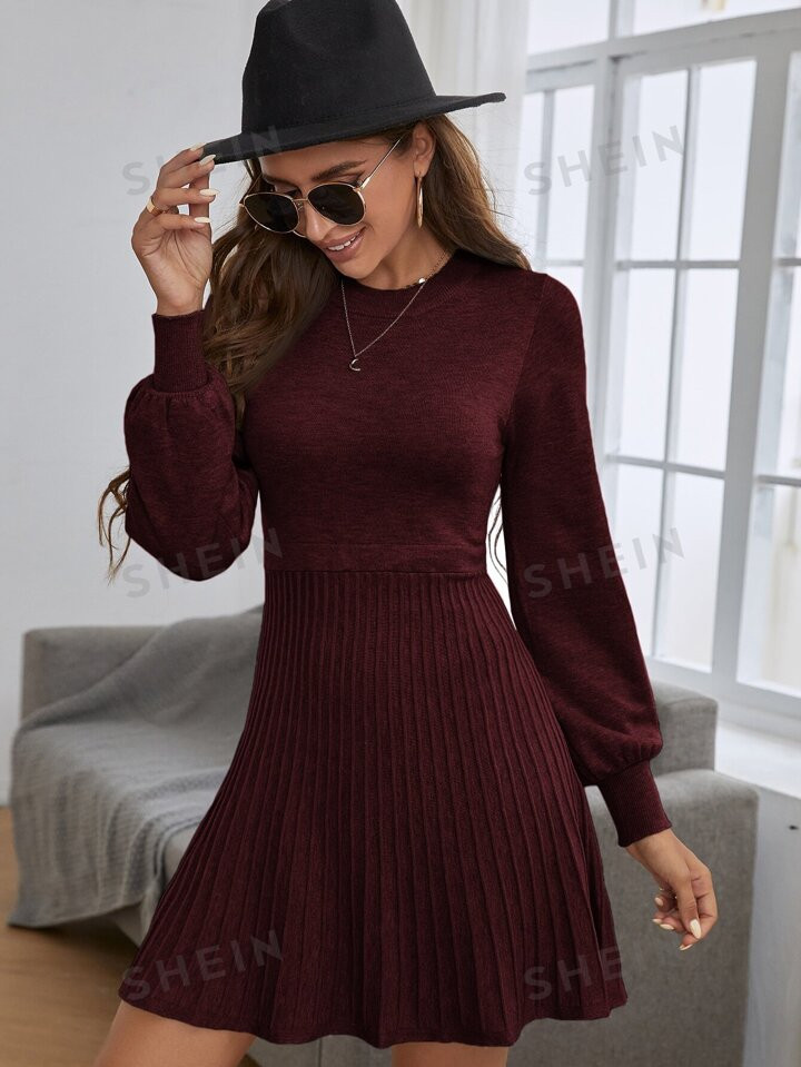 SHEIN Frenchy Lantern Sleeve Ribbed Knit Sweater Dress | SHEIN
