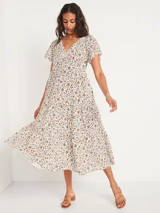 Flutter-Sleeve Tie-Back Maxi Swing Dress for Women | Old Navy (US)