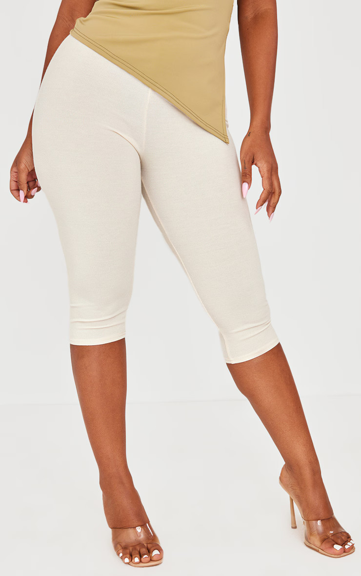Shape Oatmeal Rib High Waist Capri Leggings | PrettyLittleThing US
