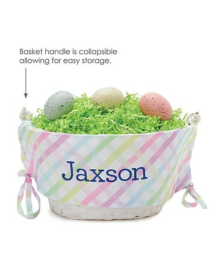 White & Navy Plaid Personalized Name Easter Basket | Zulily