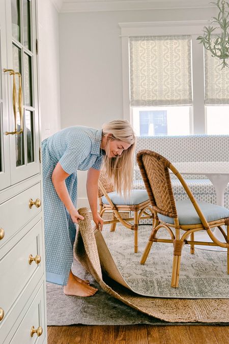 Adding another rug layer to our breakfast nook 🤌🏻 it’s the texture we always needed. Really grounds the space and makes it feel extra cozy. Both rugs are super affordable and we’ve found the top rug hides dirt, dog hair and baby food scrapes (IYKYK) well 🤪 

#LTKhome