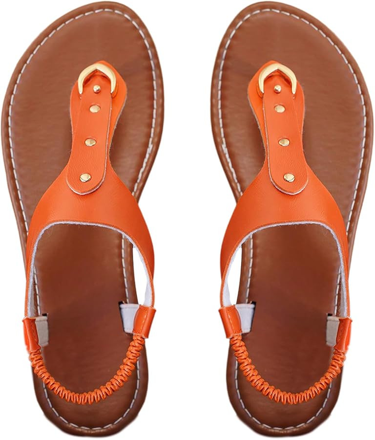 OYOANGLE Women's Toe Post Thong Sandals Open Toe Ankle Strap Dressy Flat Sandals | Amazon (US)
