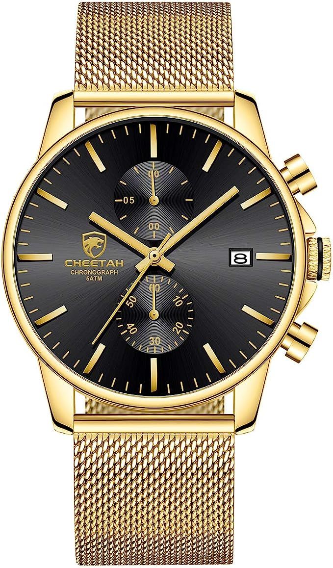 GOLDEN HOUR Mens Watch Fashion Sleek Minimalist Quartz Analog Mesh Stainless Steel Waterproof Chr... | Amazon (US)