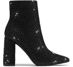 PAZZLE Women's Rhinestone Block Heel Mid Calf Ankle Booties Short Knee High Boots Runway-01 | Amazon (US)