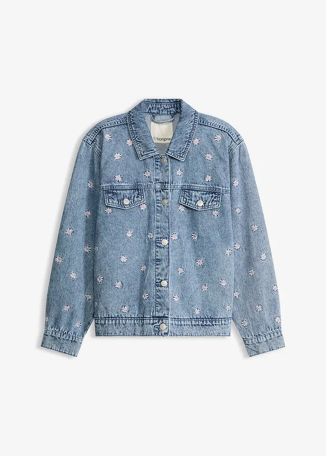 Spijkerjas met geborduurde bloemen lichtblauw denim used | Bonprix NL (Influencer)
