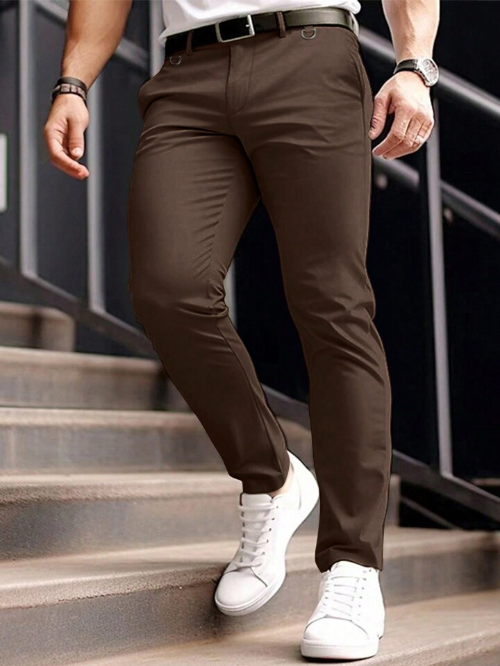 Manfinity Mode Men's Business Style Solid Brown Western Pants | SHEIN