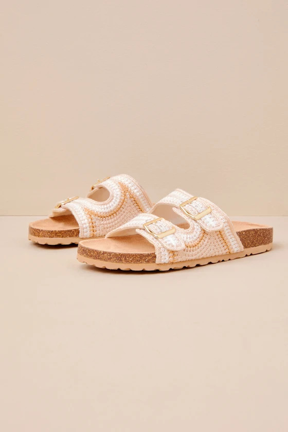 Tambour Natural Multi Crochet Buckle Slide Sandals | Lulus