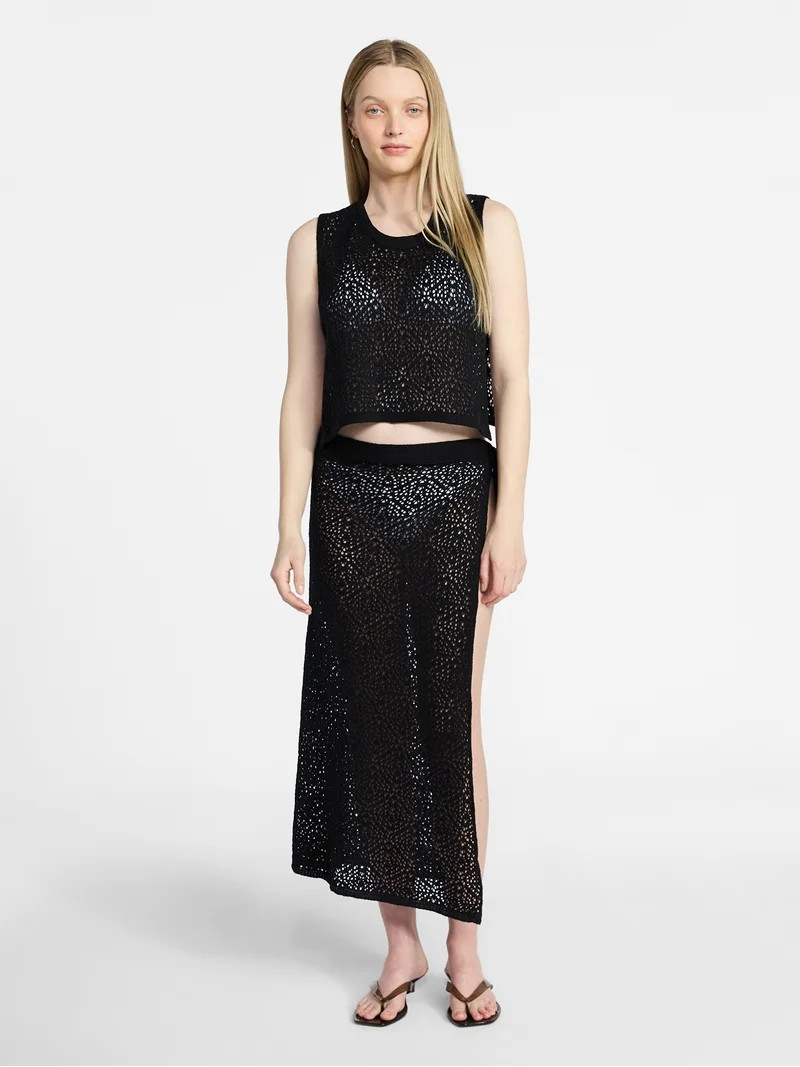 No Boundaries Crochet Knit Skirt with Side Tie, Women's | Walmart (US)
