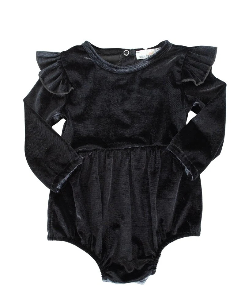 Rhodes Velour Bubble Shorty Romper - Black | Bailey's Blossoms