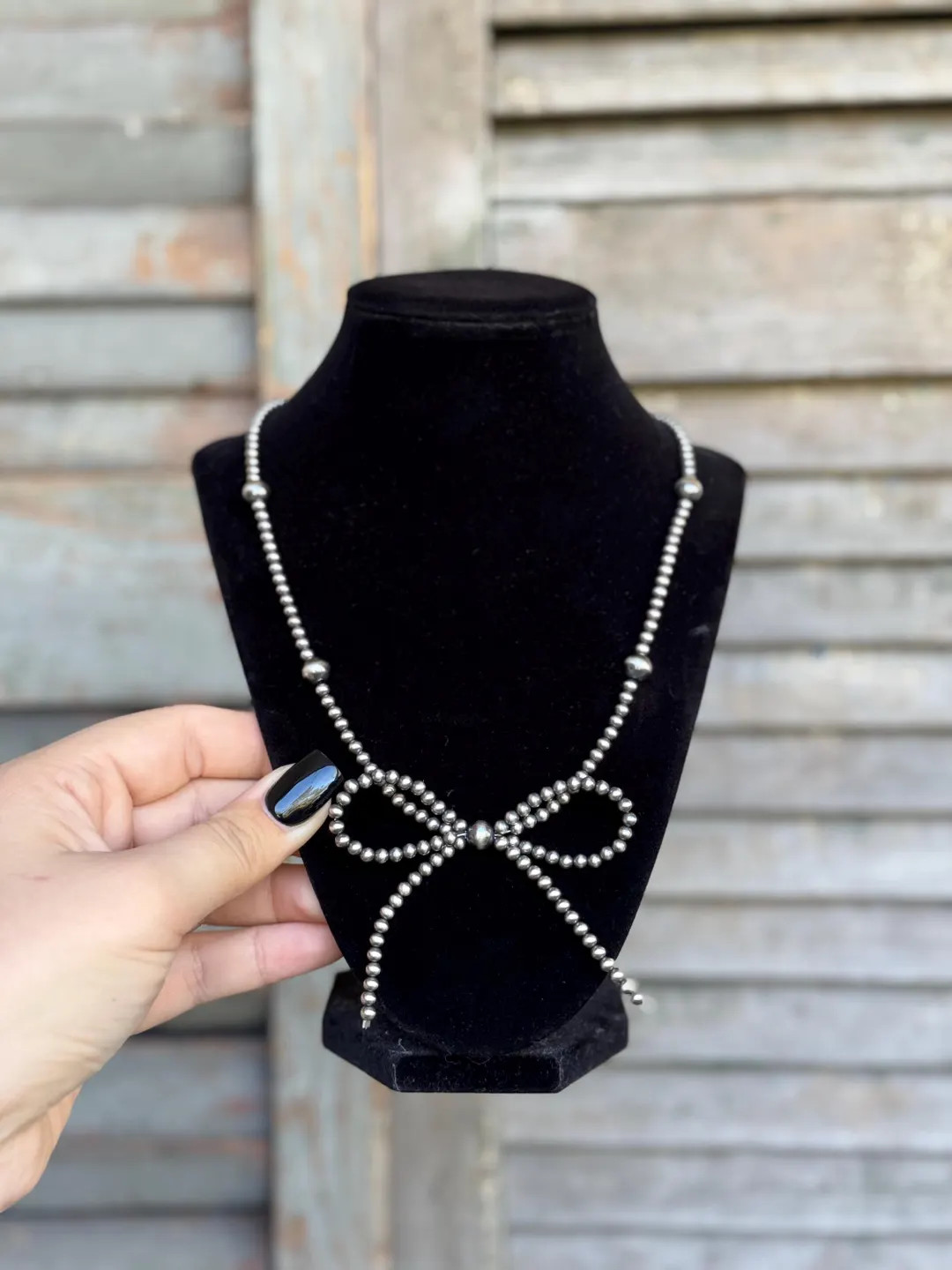 4mm/8mm Authentic Sterling Silver Navajo Pearl Trendy Bow Necklace With Paperclip Extender Chain,... | Etsy (US)